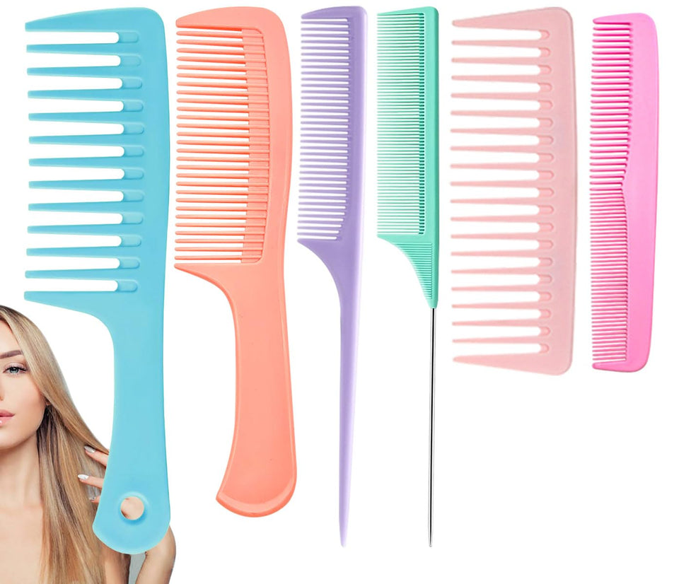 VITMOORY front view of 6-piece comb set showing included comb types and colors, organized