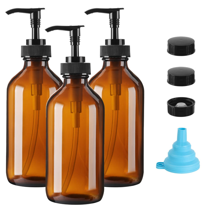 Vitreaux amber glass bottles front view showing coordinated set and tidy look