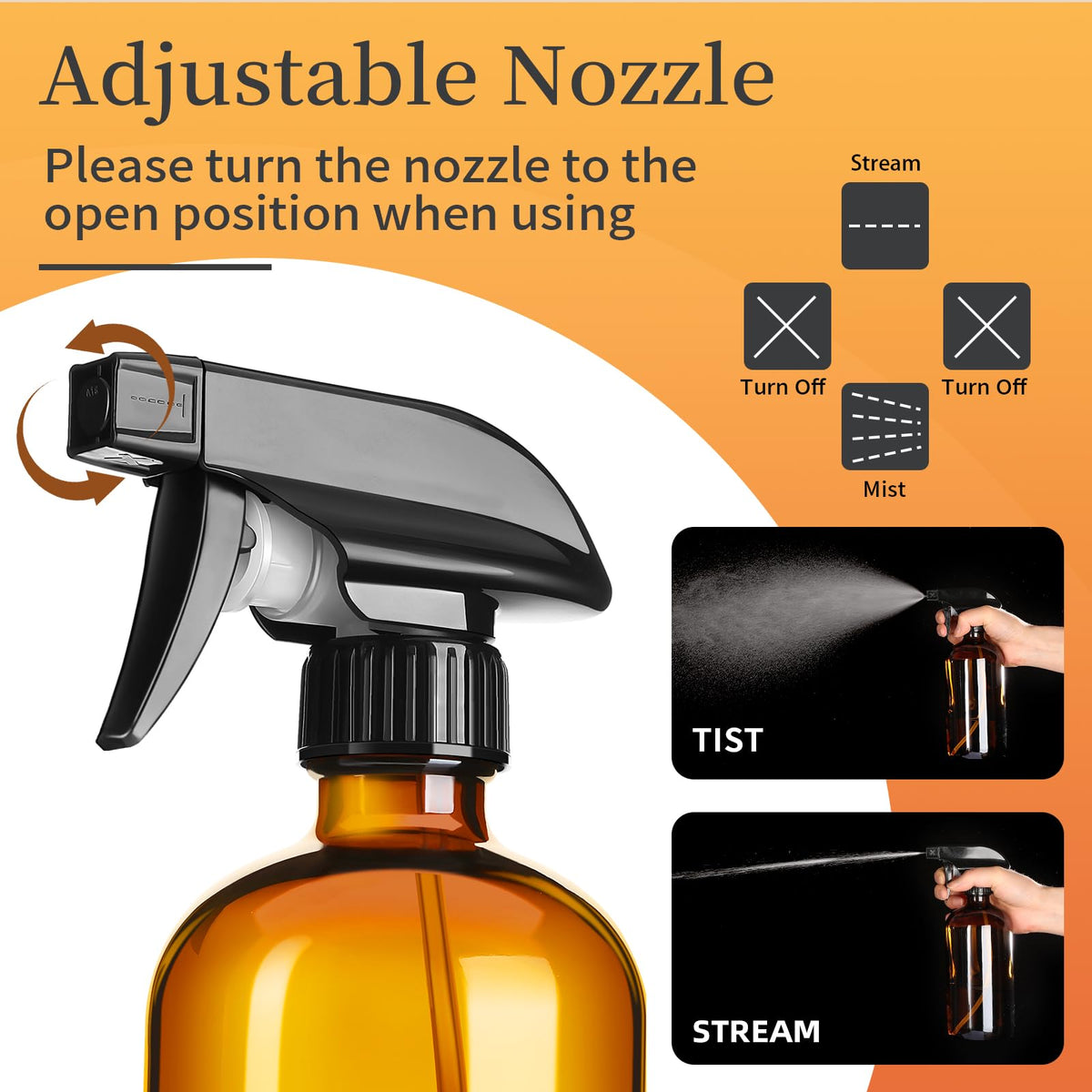 Vitreaux adjustable black trigger nozzle close-up demonstrating mist and stream control