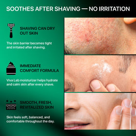 Viva Lab applied after shaving on face demonstrating soothing and hydrating benefit
