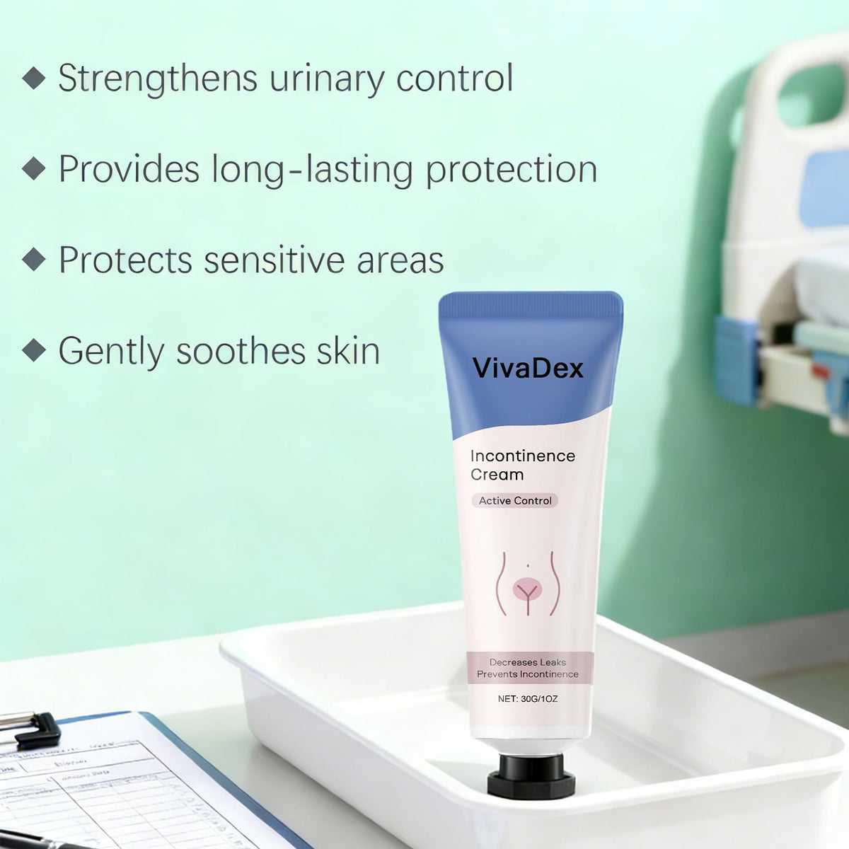 VivaDex 1oz size comparison next to a hand to show travel-friendly portability