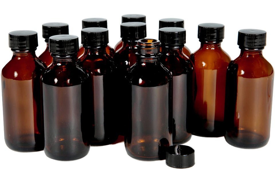 Vivaplex amber glass bottles front view showing packaging and secure lids benefit