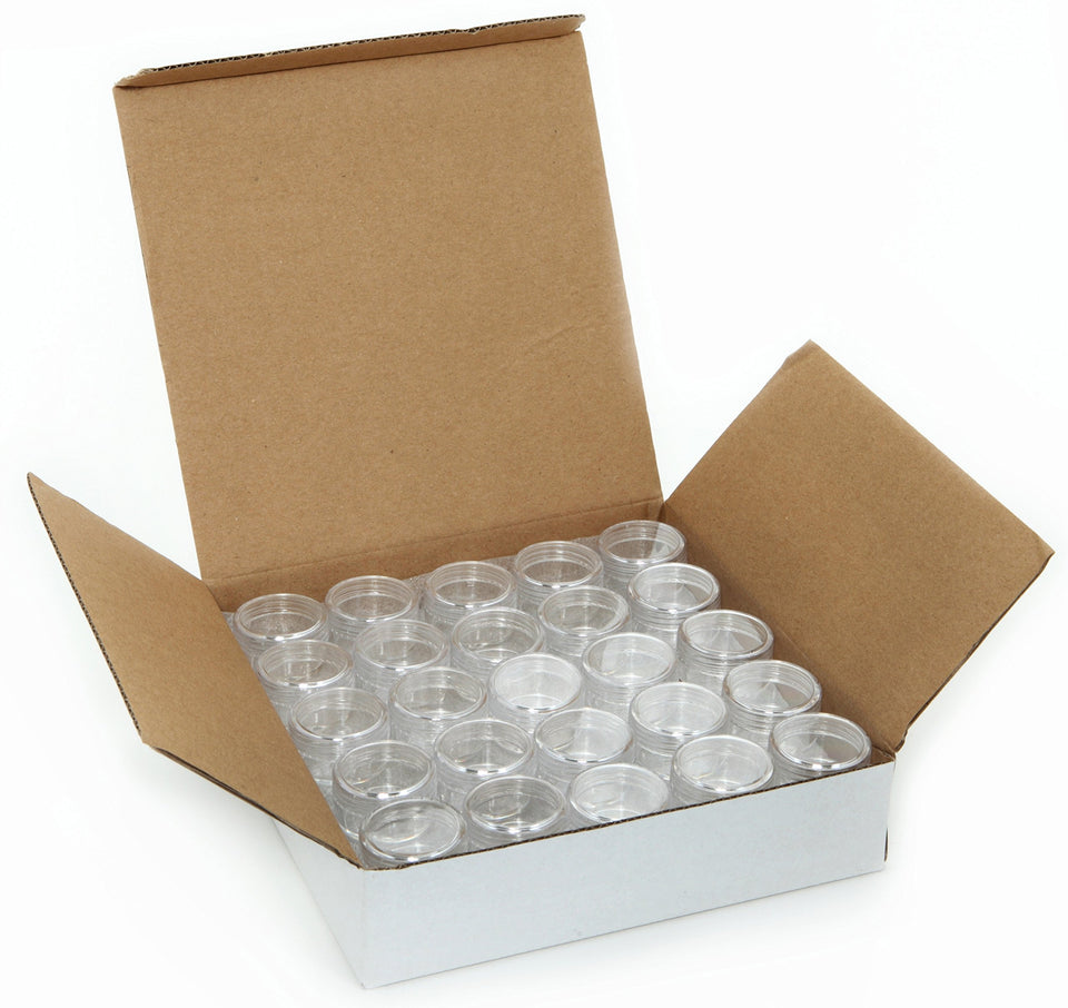 Vivaplex front view of 50 clear jars showing compact storage benefit
