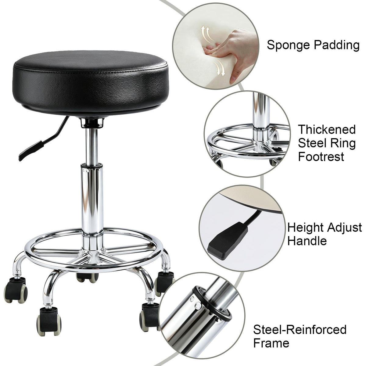 Viviange chrome foot ring and base detail for improved circulation