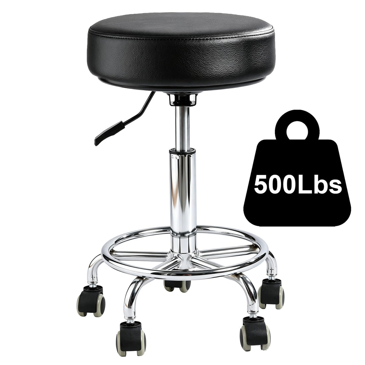 Viviange front view of rolling stool showing stable base and seat comfort