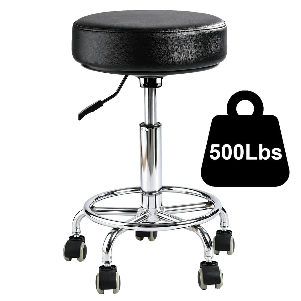 Viviange front view of rolling stool showing stable base and seat comfort