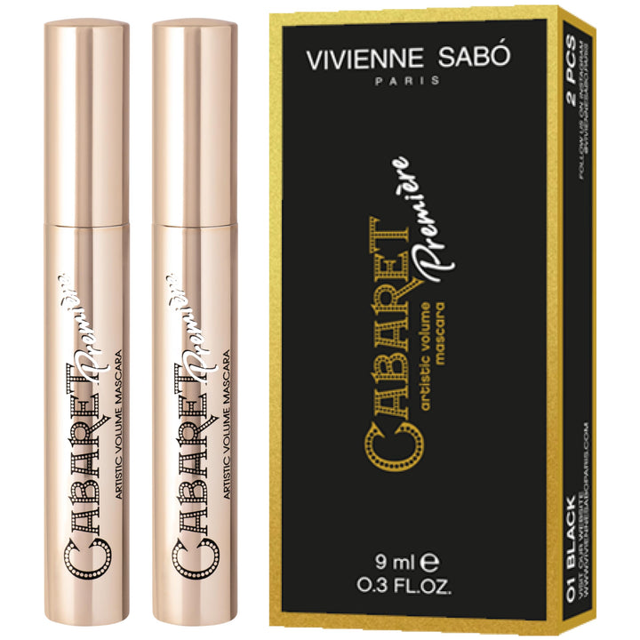 Vivienne Sabó front packaging showing two mascara tubes and benefits