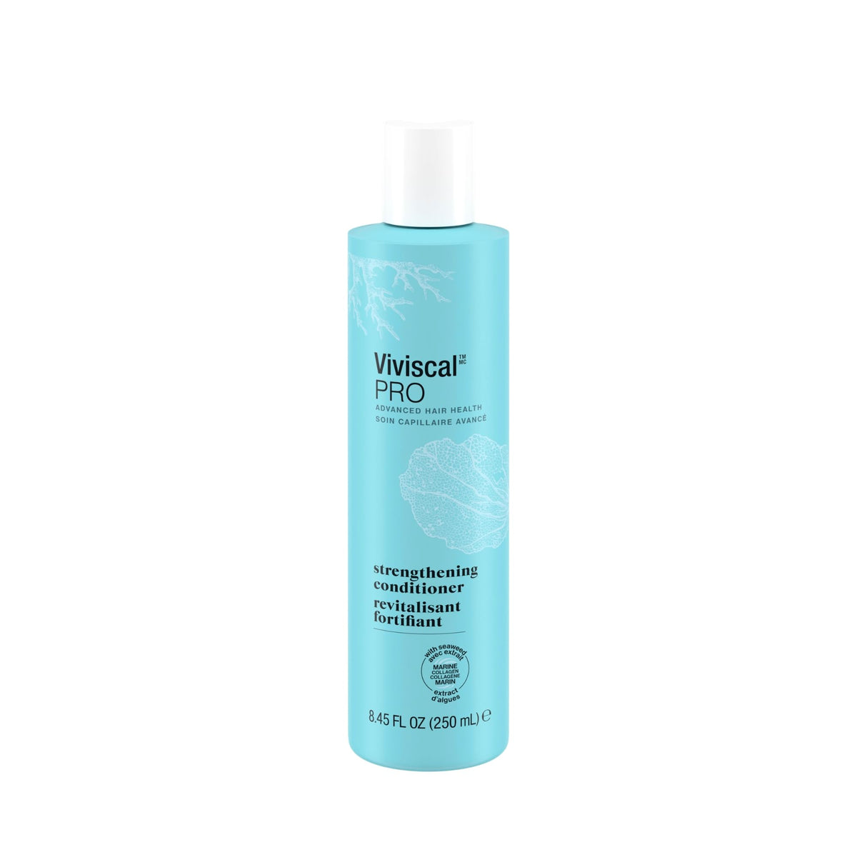 Viviscal conditioner pour closeup illustrating lightweight formula and detangling benefit
