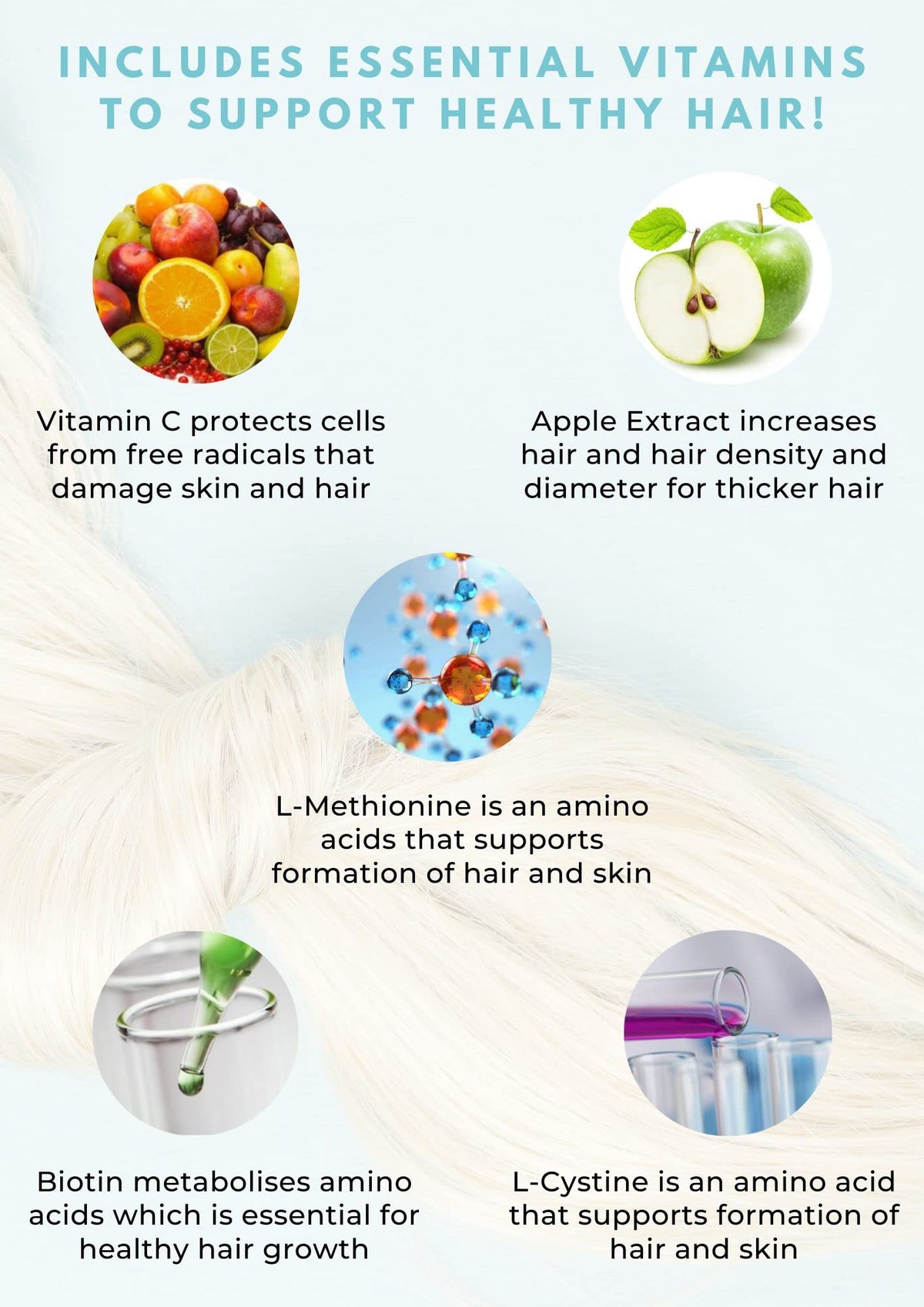 Viviscal ingredient label detail displaying professional formulation and strengthening benefit