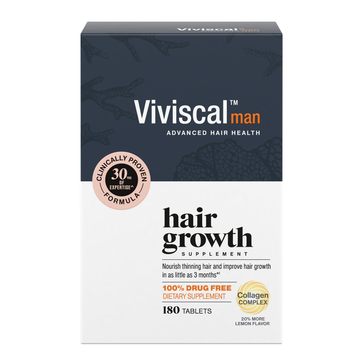 Viviscal Man front packaging showing brand and three-month supply benefit