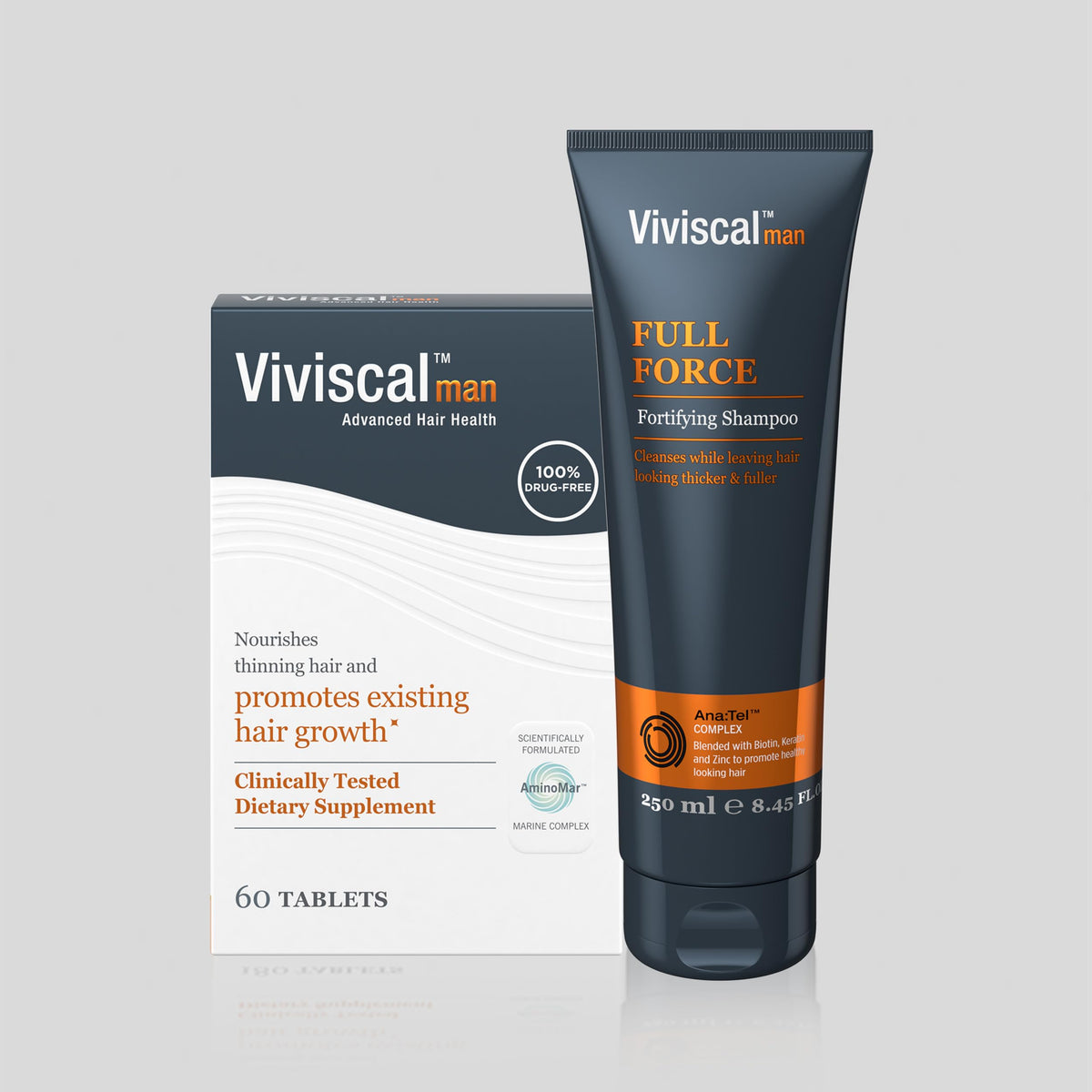 Viviscal Man bottle on bathroom shelf portraying daily routine benefit