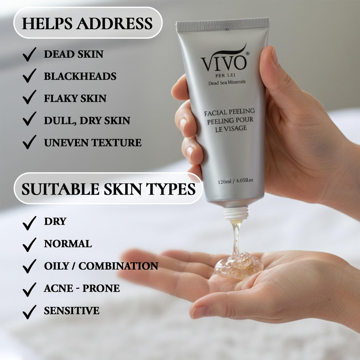 Vivo Per Lei application on face illustrating gentle massage technique and smoother feel