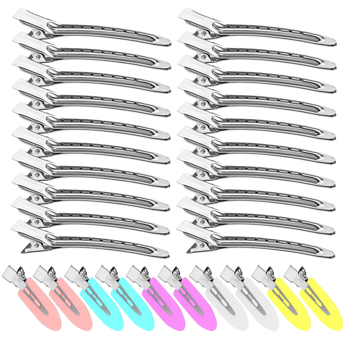 Viywicz front view of 30 silver alligator clips showing mixed sizes and organized set benefits