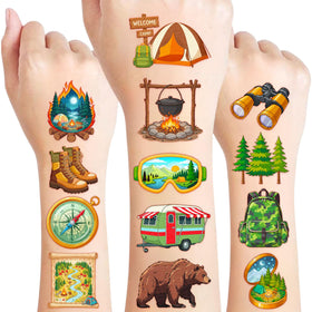 VNXCRAFTIES front packaging showing 96 camping tattoos, easy party setup