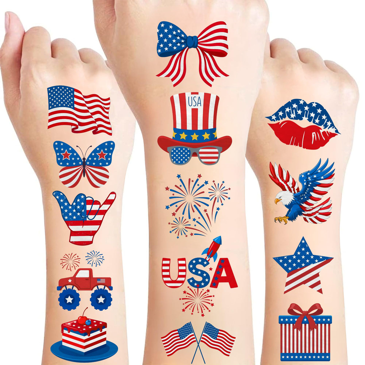 VNXCRAFTIES front packaging showing patriotic tattoo pack for easy party use
