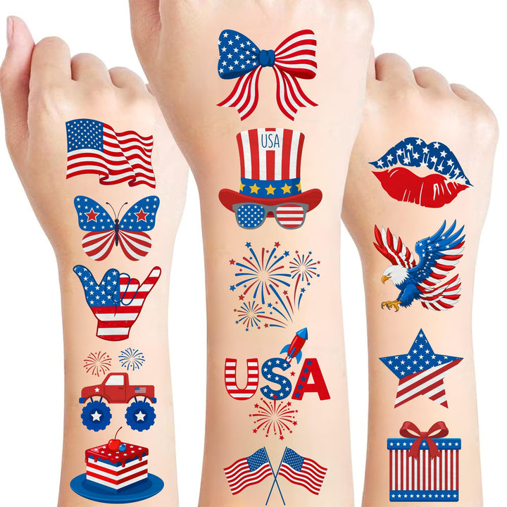 VNXCRAFTIES front packaging showing patriotic tattoo pack for easy party use