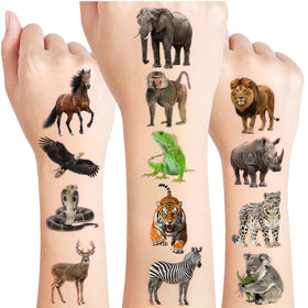 VNXCRAFTIES front packaging showing 96 realistic wildlife tattoos, clear party-ready benefit