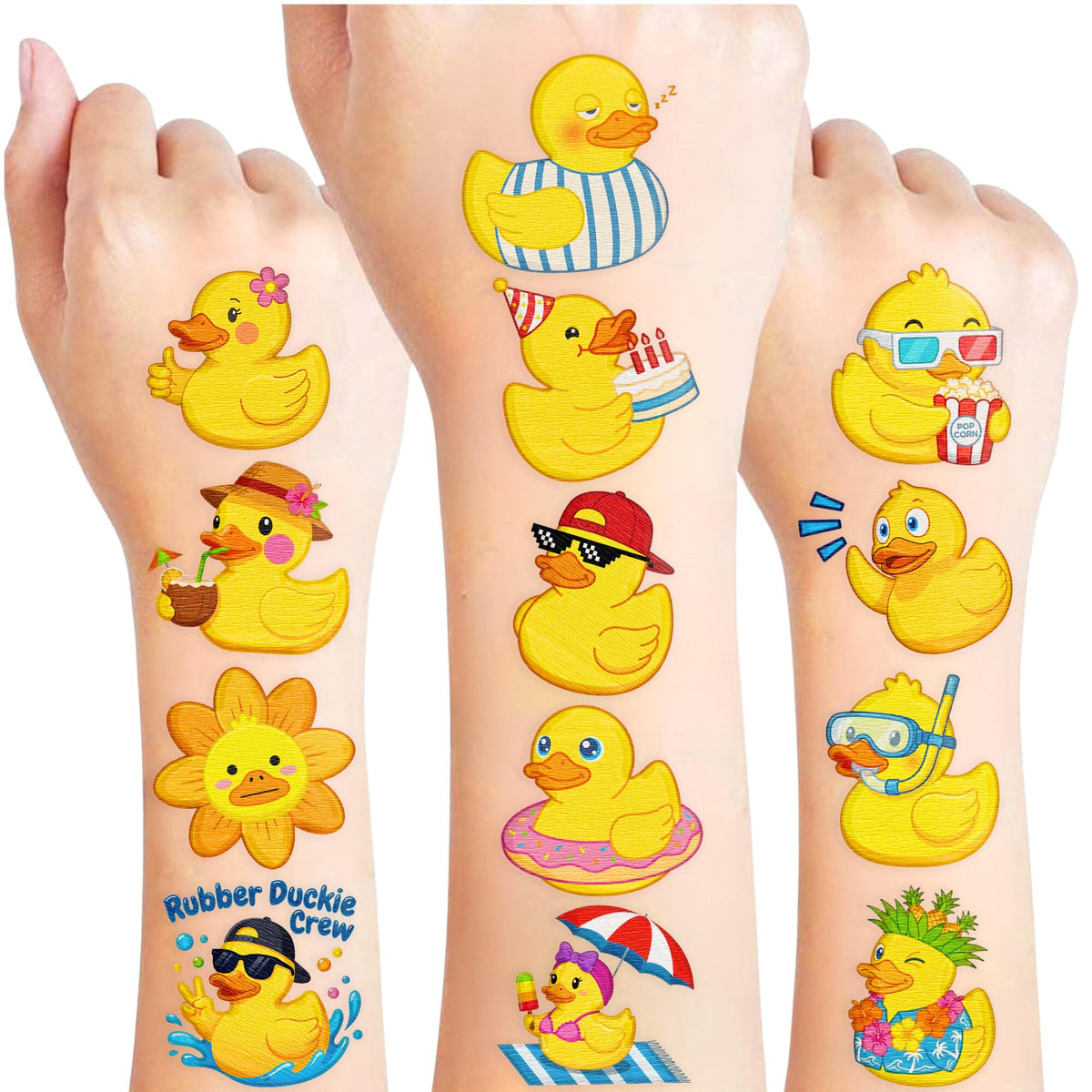 VNXCRAFTIES front packaging showing 96 rubber duck tattoos, bright party-ready designs