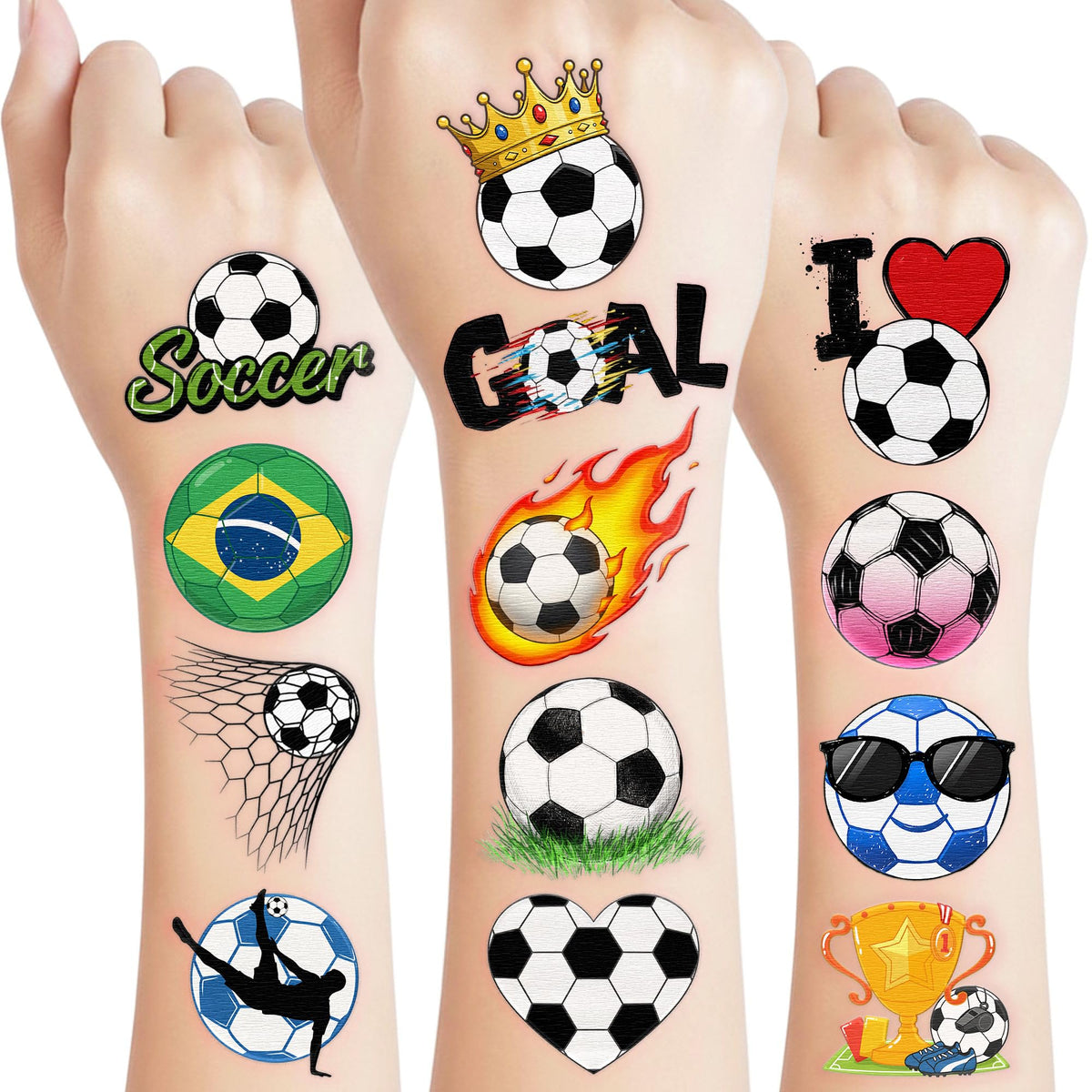 VNXCRAFTIES front packaging showing 96 soccer temporary tattoos and party-ready value