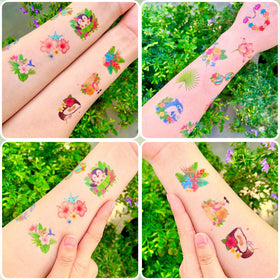 VNXCRAFTIES child wearing a floral tattoo at a party showing festive fun
