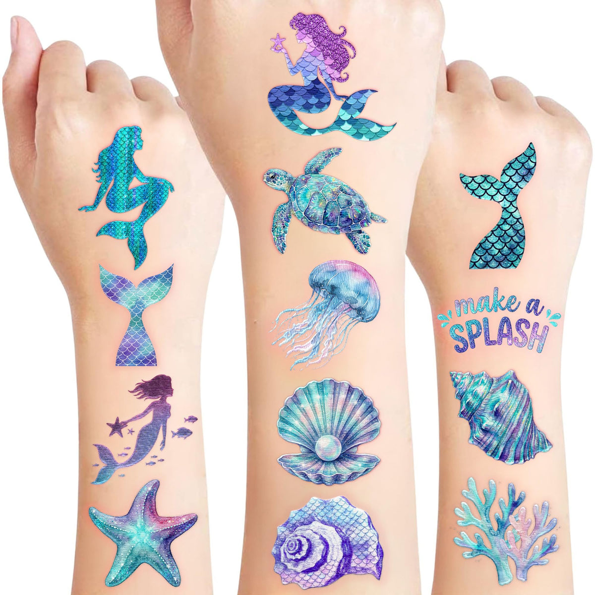 VNXCRAFTIES pack front showing 8 sheets and colorful mermaid art for party favors
