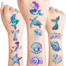 VNXCRAFTIES pack front showing 8 sheets and colorful mermaid art for party favors