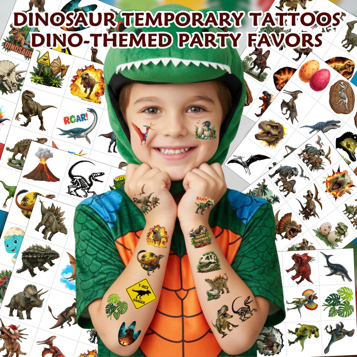 VNXCRAFTIES close-up of a tattoo sheet highlighting pre-cut dinosaur graphics and detail