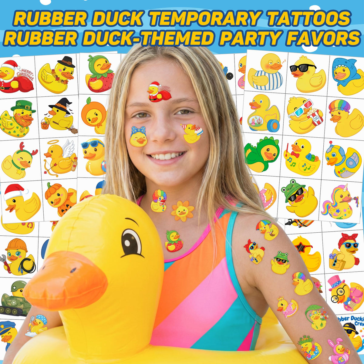 VNXCRAFTIES close-up of tattoo sheet highlighting colorful rubber duck artwork benefits