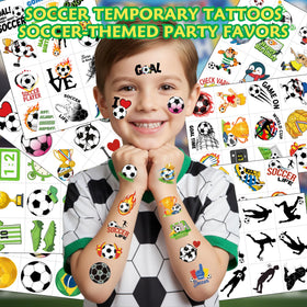 VNXCRAFTIES close-up of a tattoo sheet highlighting bright soccer player and ball designs
