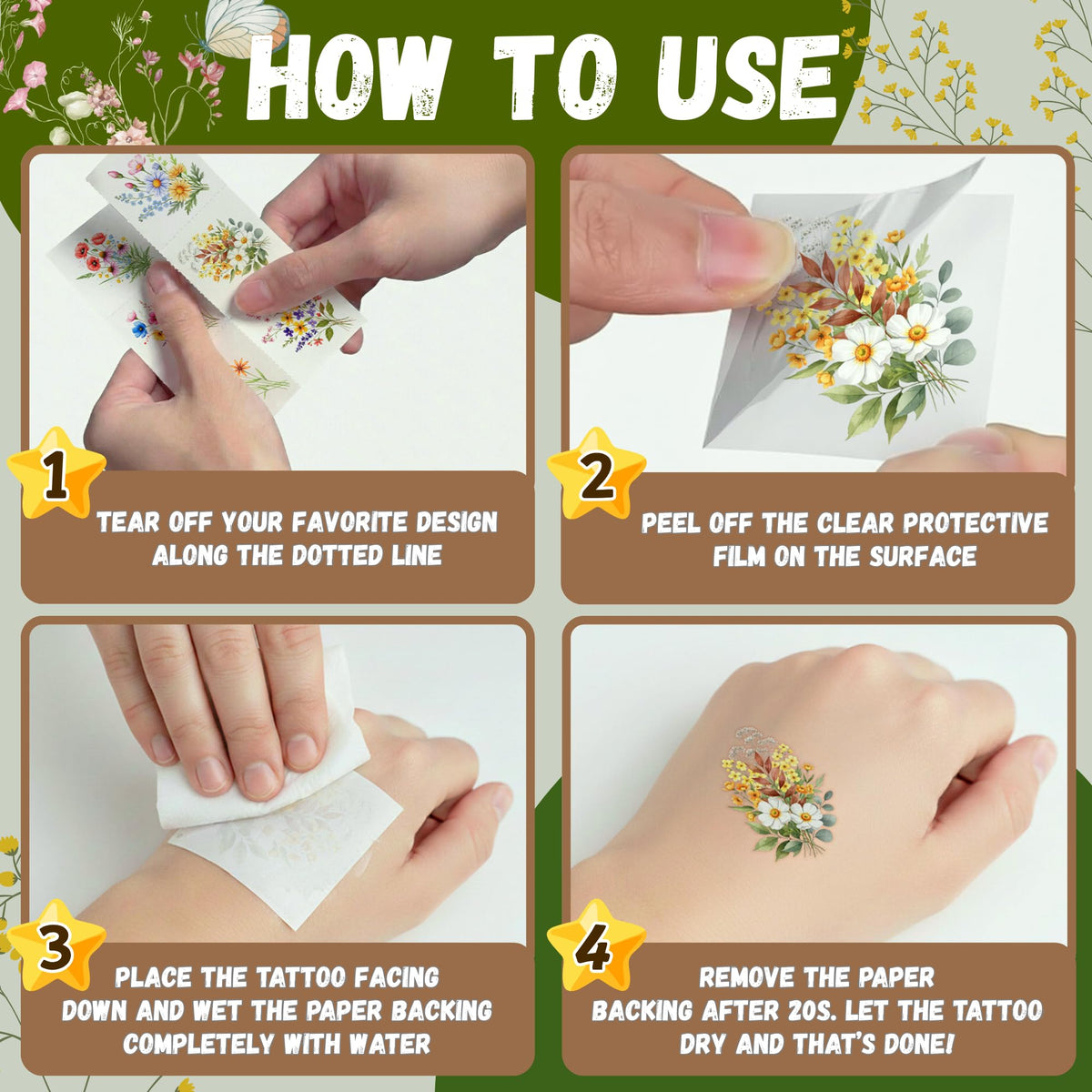 VNXCRAFTIES floral tattoos placed in party favor bags ready for guests