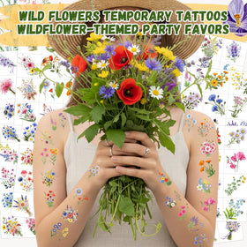 VNXCRAFTIES sheet layout of eight floral tattoo sheets displaying variety and quantity