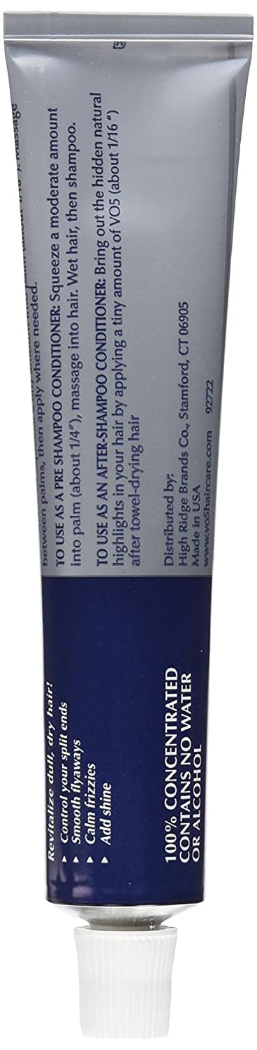 VO5 ingredients list detail highlighting moisturizers and emollients