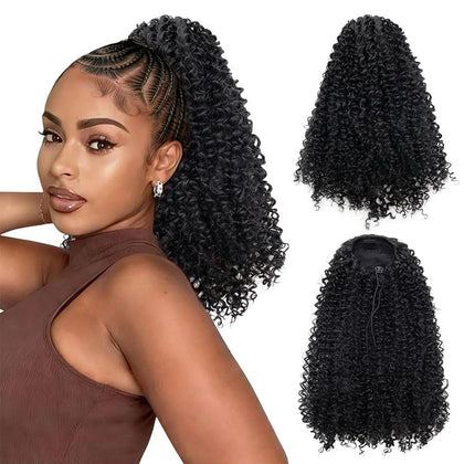 VOBJIKAZE front packaging showing 14-inch kinky curly ponytail benefits