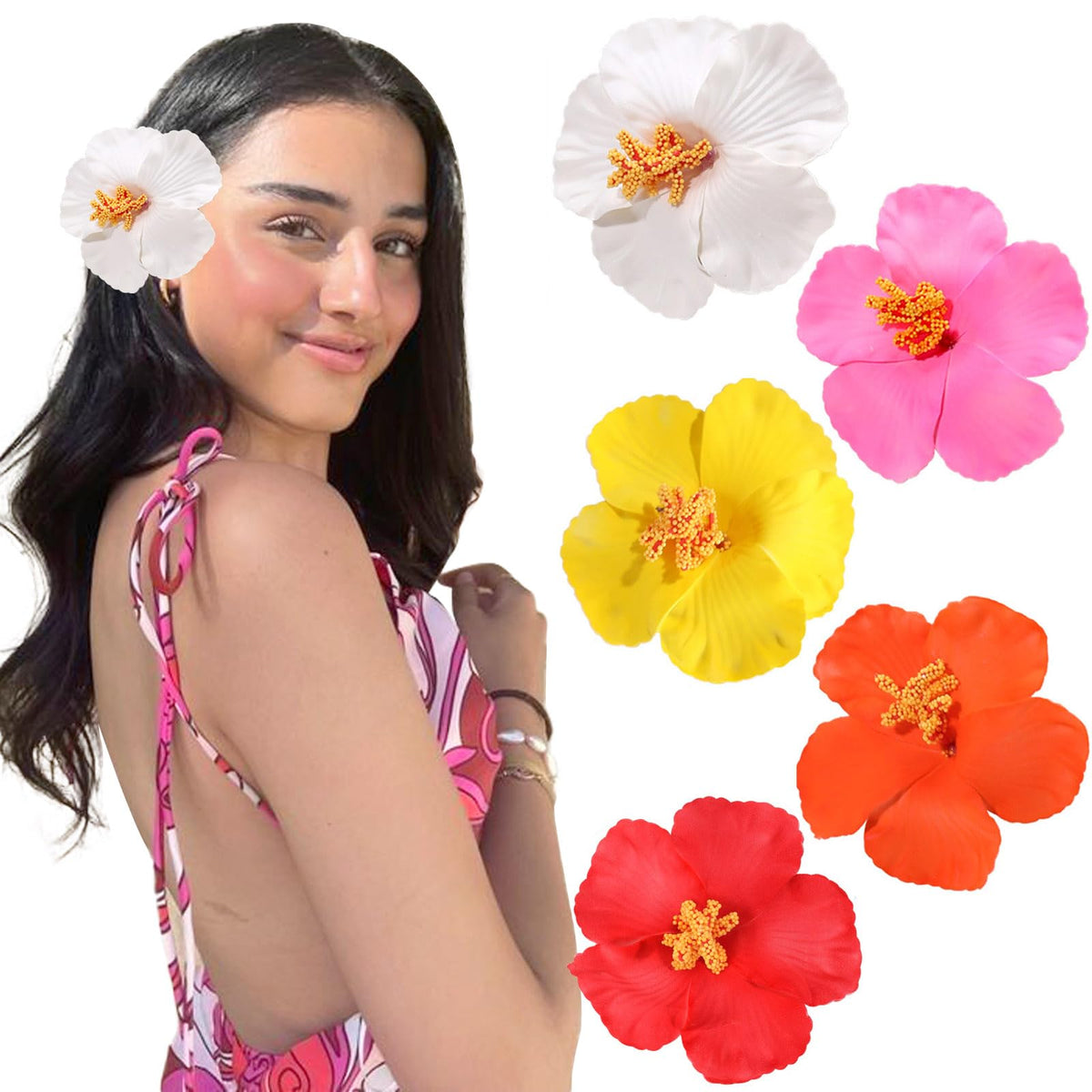 VOBOBE front view of five floral hair clips shows colorful set and packaging benefit: instant style