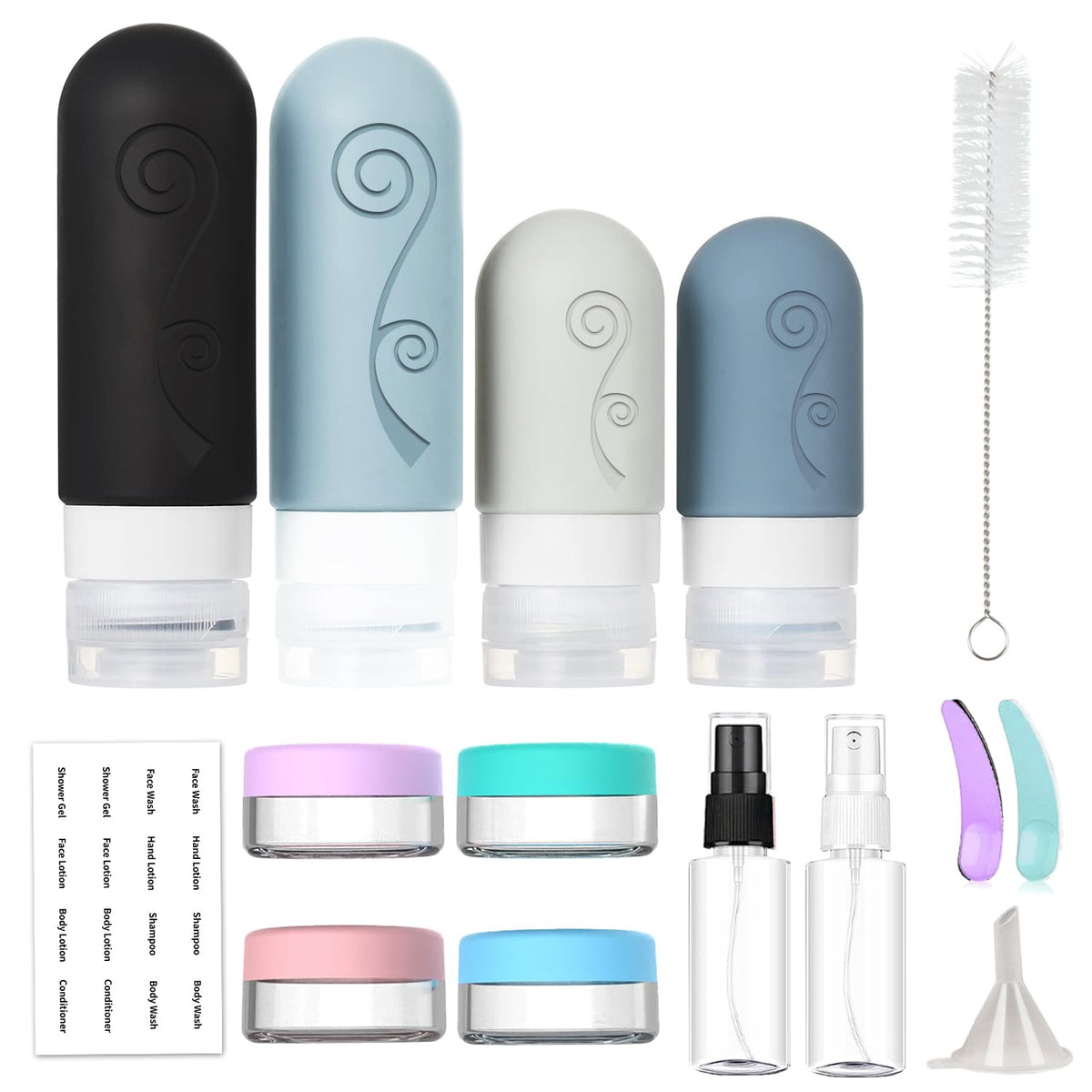 vodvob silicone bottles close-up showing squeezable texture that prevents spills on flights
