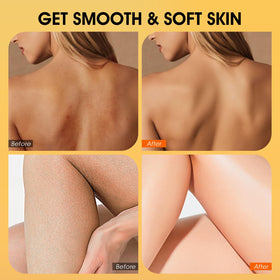 VOERUY scrubbing on foot demonstrating gentle exfoliation and softer heels benefit