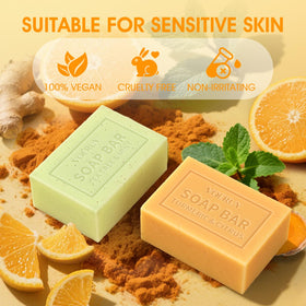 VOERUY bar producing rich lather in hand to cleanse and reduce residue