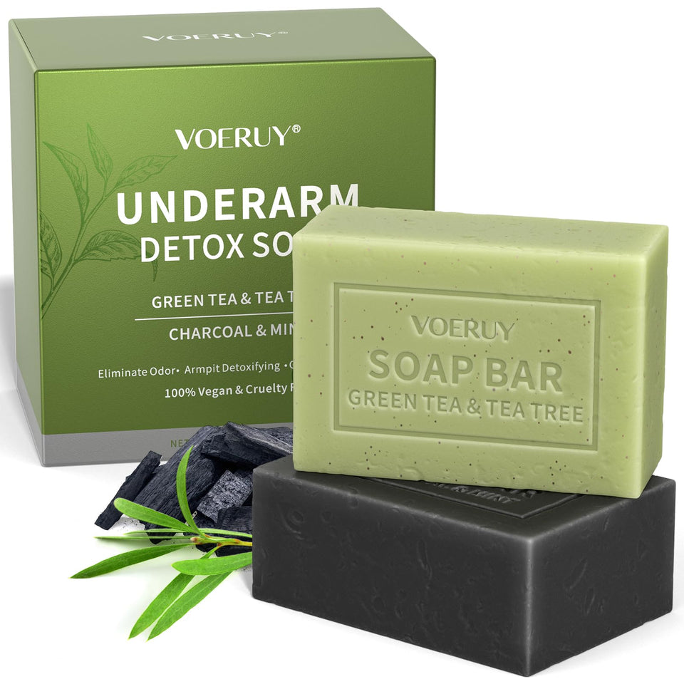 VOERUY front packaging showing both detox soap bars and benefits