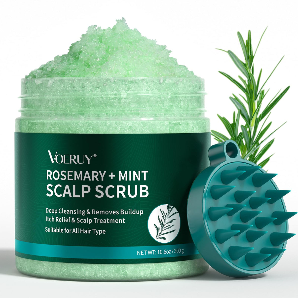 VOERUY front tube showing rosemary scalp scrub for deep-cleaning