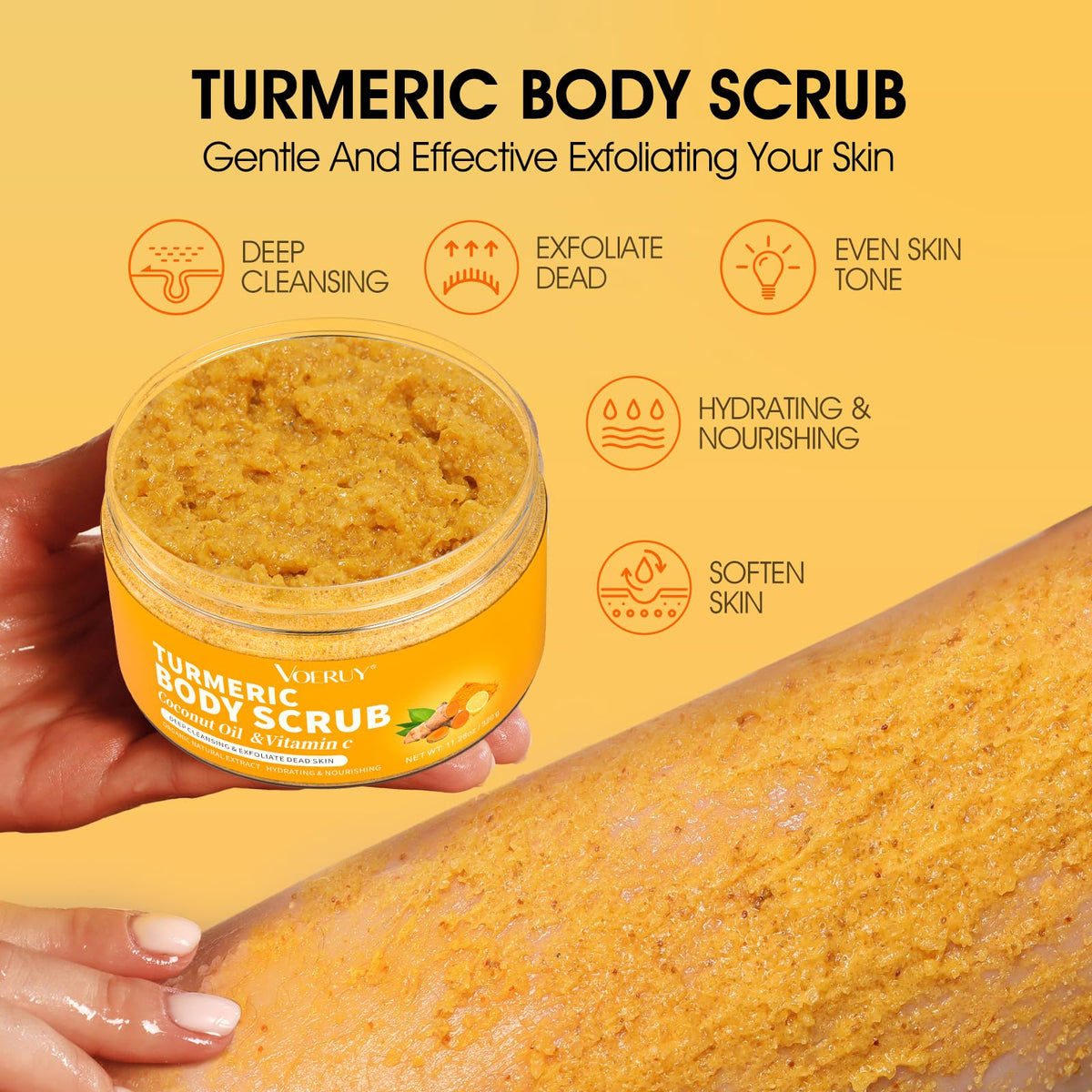 VOERUY turmeric coconut ingredient display highlighting natural components and nourishment