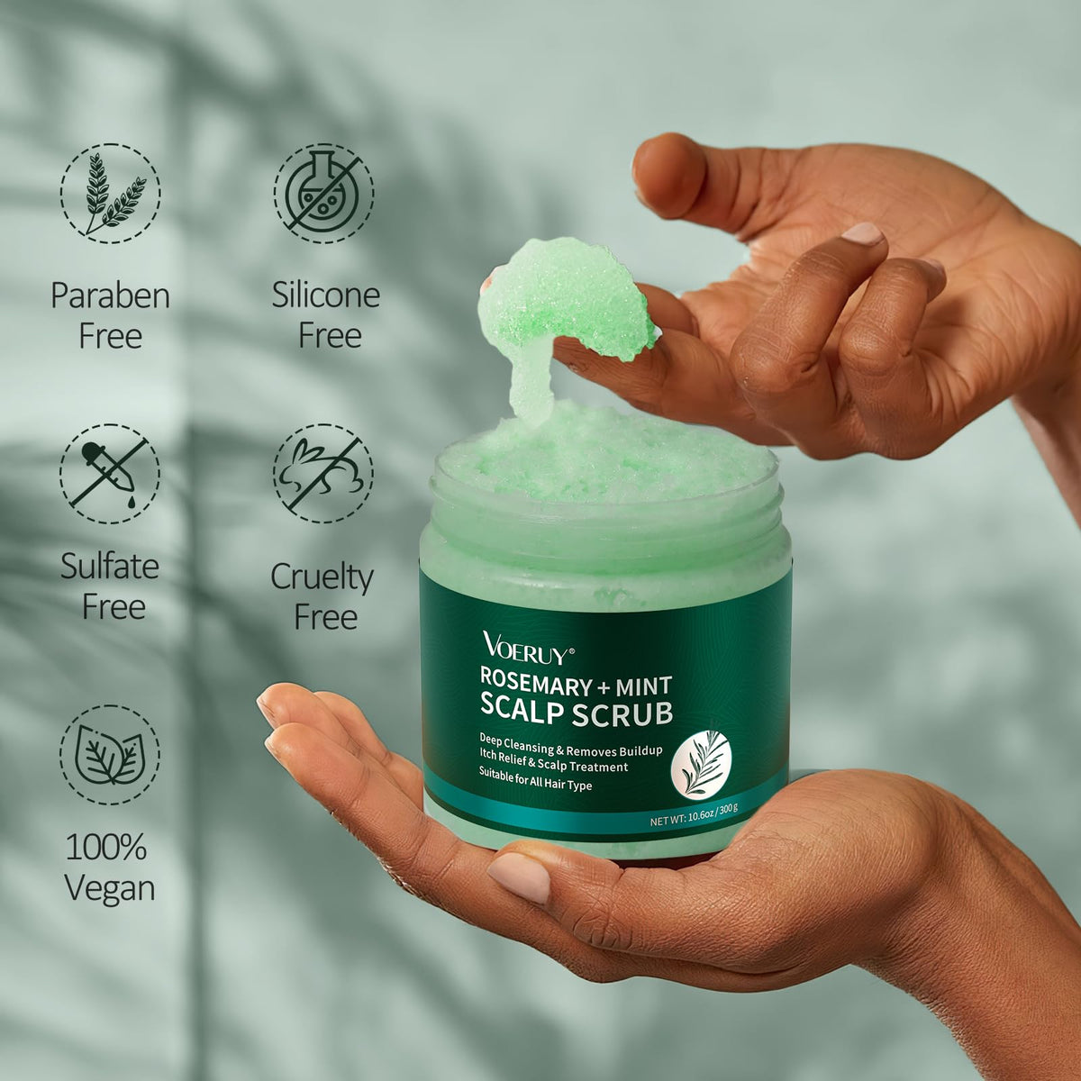 VOERUY ingredients layout with rosemary and peppermint for soothing care