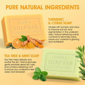VOERUY tea tree and mint bar textured view showing fine walnut exfoliant for detox