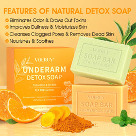 VOERUY turmeric and citrus bar close-up highlighting natural brightening texture