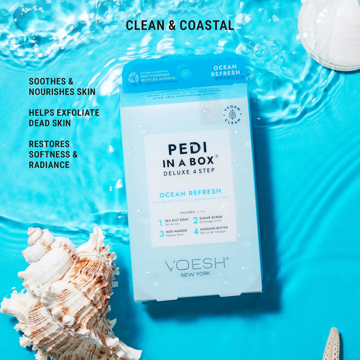 VOESH pedicure kits next to hand for scale, compact travel-friendly sizes emphasized