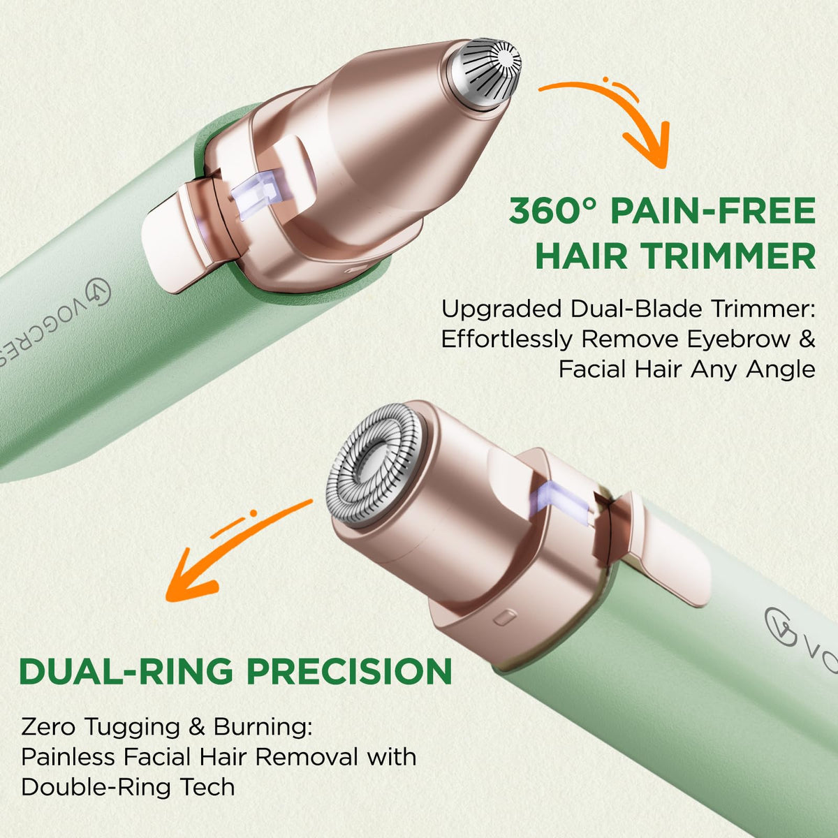 VG VOGCREST LED illuminated cutting area for precise eyebrow grooming
