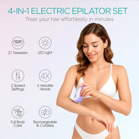 VOGOE epilator head close-up highlighting 21 tweezers for precise hair removal