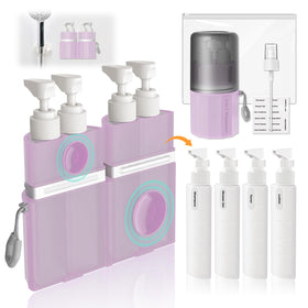 VOGOGE front view of pink travel bottle kit showing organized set and portability