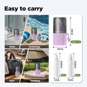 VOGOGE bottles in hand for size comparison showing TSA-compliant capacity
