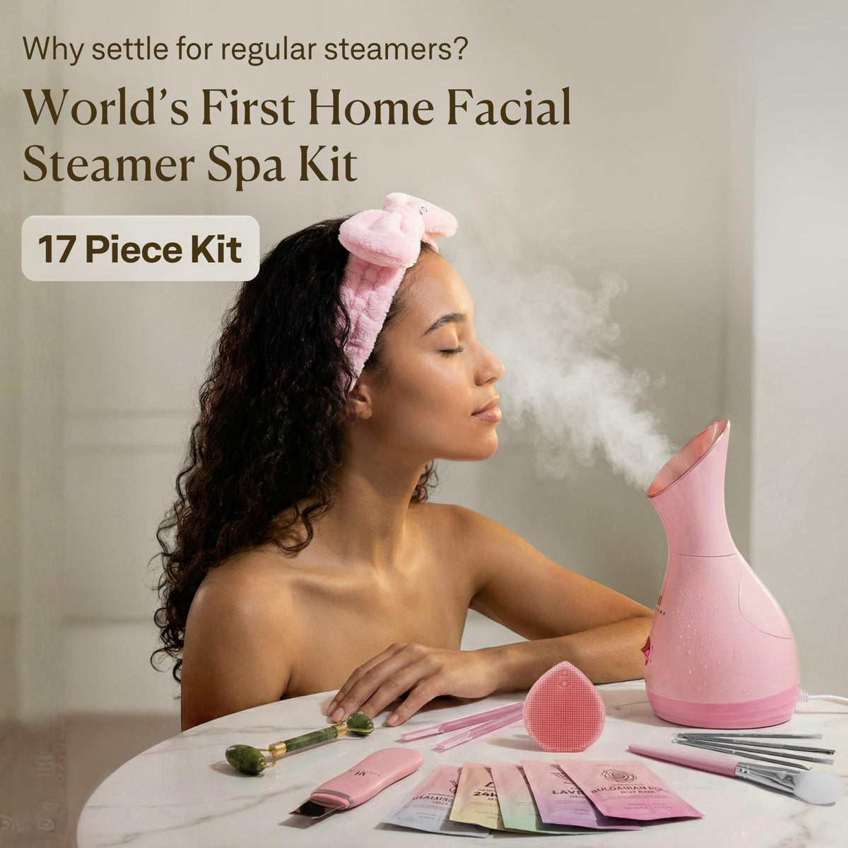 VogueNow towel warming chamber open with warm towels for soothing post-steam comfort