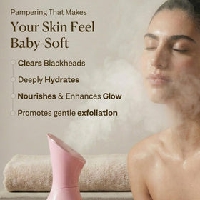 VogueNow facial steamer in bathroom setting creating a relaxing home spa atmosphere